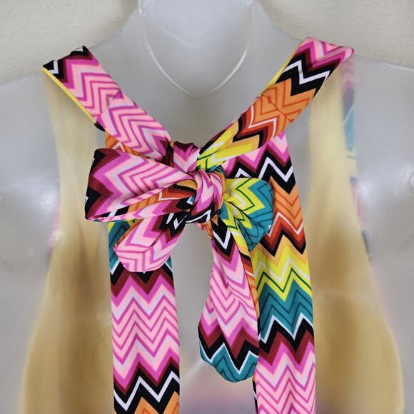 Coogi Beach Coverup Dress Womens S Chevron Colorful Y2K Mini Halter Padded Bra - Picture 4 of 16